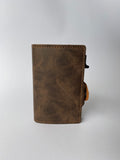 Minimalist RFID wallet with pop up mechanism and space for cash and cards