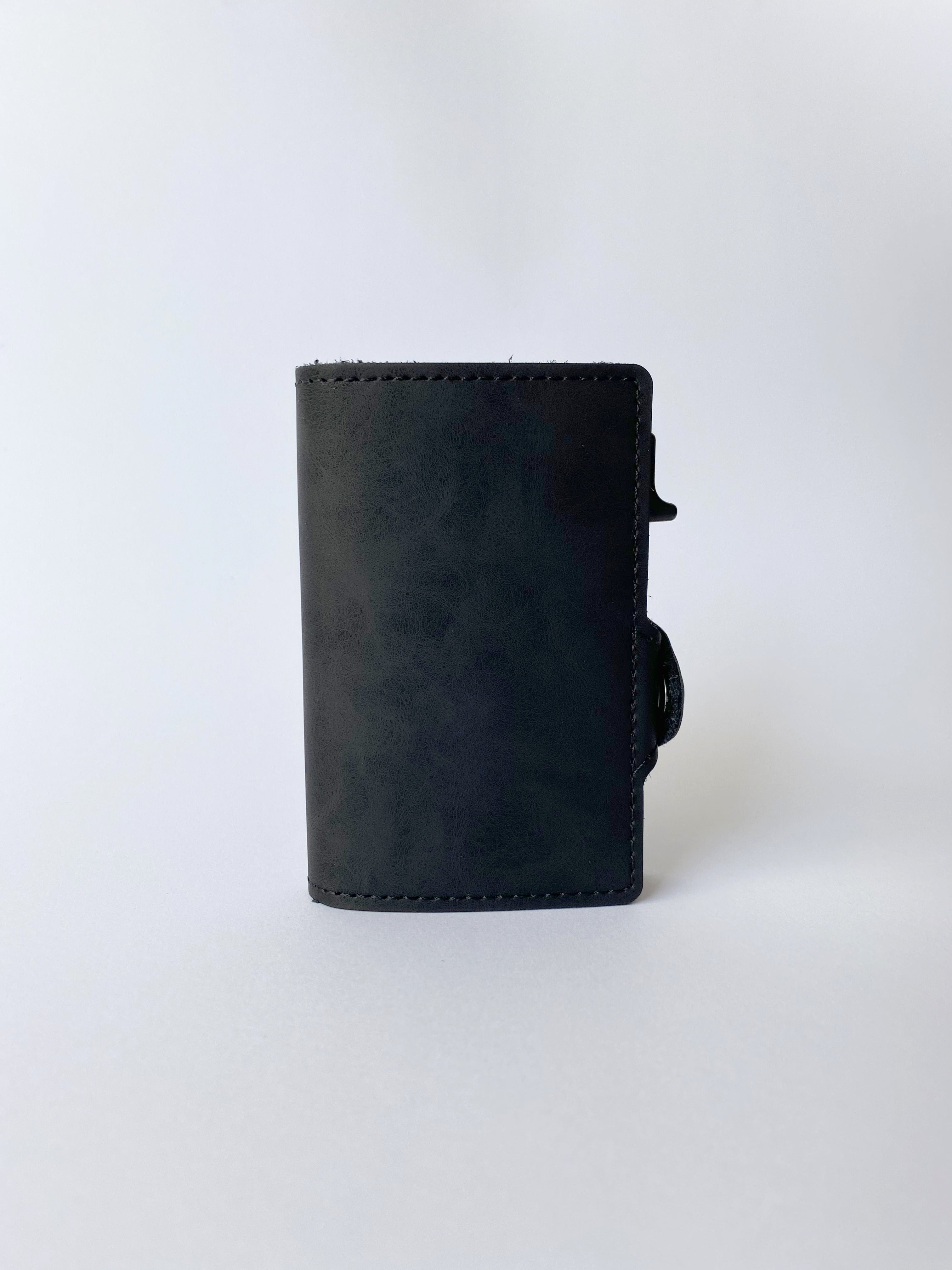 Minimalist RFID wallet with pop up mechanism and space for cash and cards